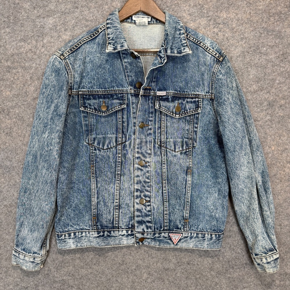 Vintage Guess Georges Marciano Denim Trucker Jacket Mens Large Acid Wash 80s USA